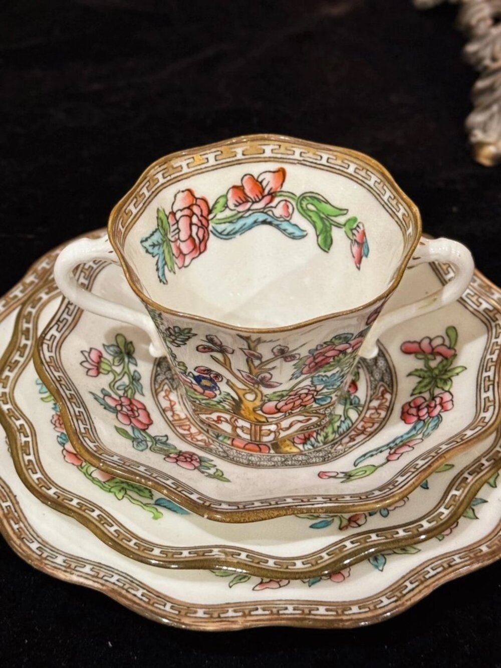 Coalport Indian Tree Octagonal Double Ear 3½ Cup 5.25 Saucer 6 7 Plates Set